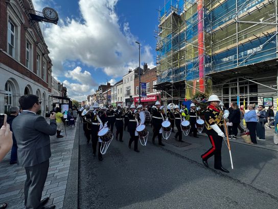 HM Band of the Royal Marines march through Maidstone