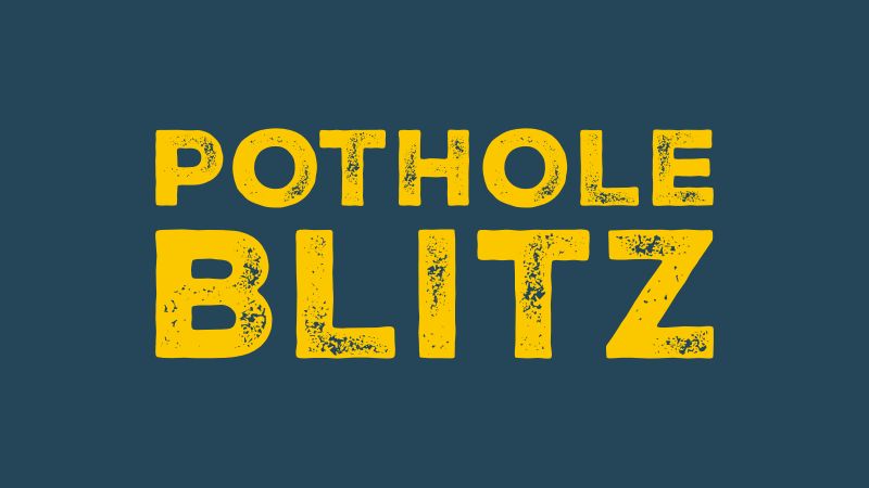 Yellow text which says 'Pothole Blitz' on a dark blue background.