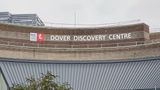 The exterior of the newly refurbished Dover Discovery Centre showing the new sign in white letters next to KCC's logo.