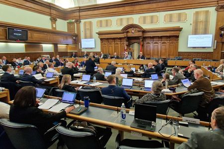 Members sitting in the council chamber