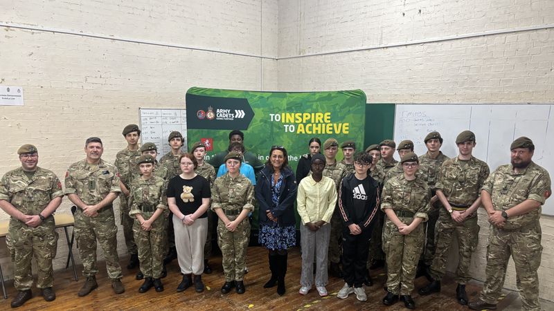 Linden Kemkaran, centre, with cadets and cadet force adult volunteers from Moncktons Detachment of the Kent Army Cadet Force