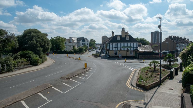 Current layout of London Road at the junction with Springhead Road and Dover Road