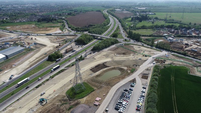 An aerial picture of the work under way for the Grovehurst Road Improvement Scheme