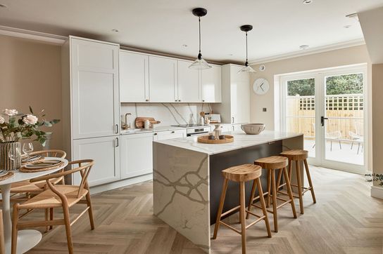 Interior shot of a new kitchen in a cream finish 