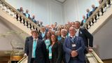 KCC Leader Linden Kemkaran with Members on staircase at County Hall