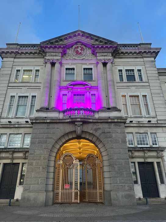 County Hall in Maidstone, home of Kent County Council, lit purple to commemorate Holocaust Memorial Day