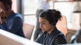 Woman wearing headset