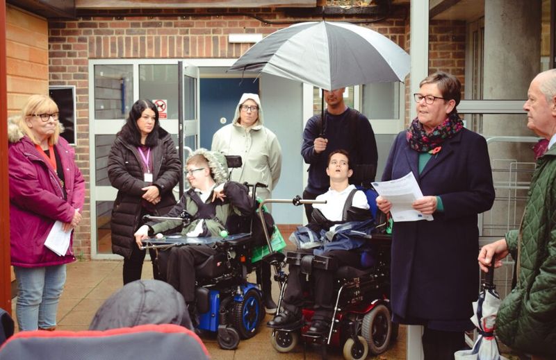 Fiona Jarrett, the Project Support Officer for the Experience project, addresses guests at the opening event, including KCC Chair Lesley Game (left) and Cabinet Member Mike Hill (right)