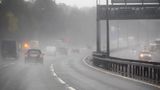 Traffic on a wet and windy motorway