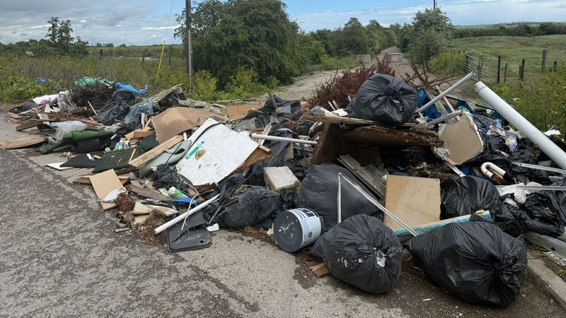 Fly-tipping on a road on the Isle of Sheppey