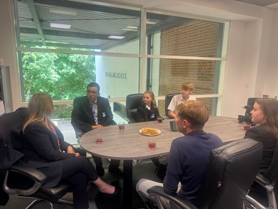 KCC Cabinet Member for Education, Beverley Fordham, speaking with a group of young people from The Malling School