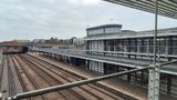 The empty train tracks at Ashford International train station