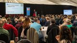 KCC Leader Linden Kemkaran speaking to a packed hall of business leaders