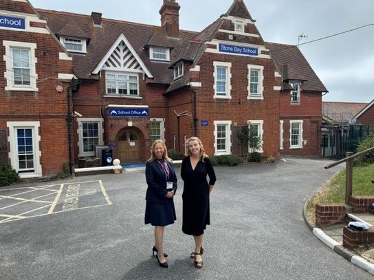 Outside of Stone Bay school with KCC Member for Education Beverley Fordham and headteacher Jane Hatwell