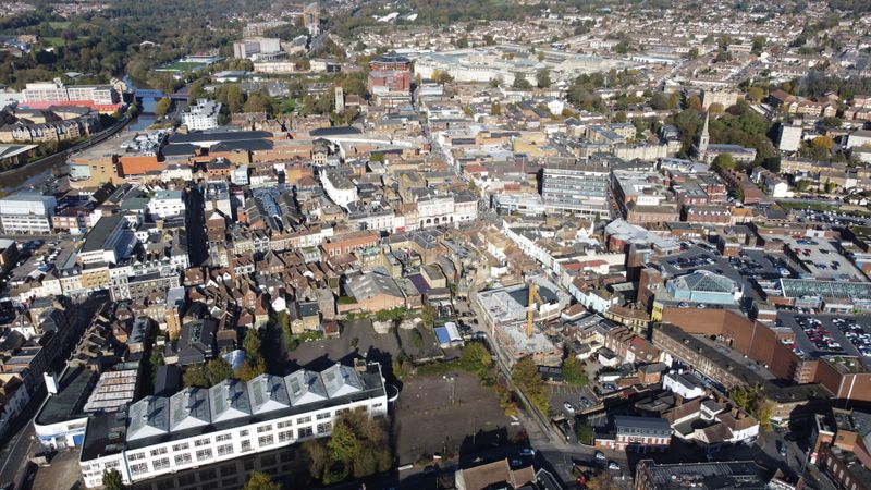 Aerial shot of the centre of Maidstone