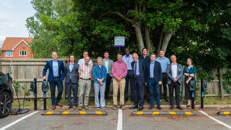 Officers and elected Members unveiling a new electric vehicle charge point