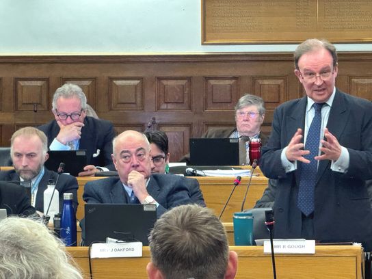 Leader of Kent County Council Roger Gough addresses the budget meeting at County Hall in Maidstone