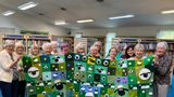 Members of the craft and chat group from Allington Library with their creation