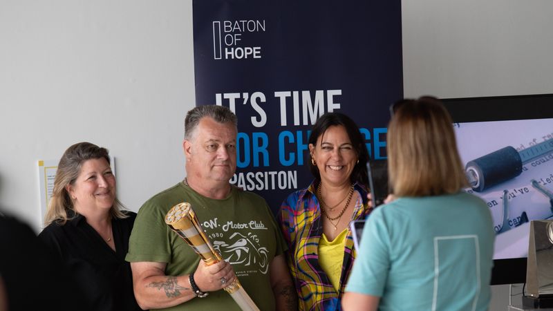 BatonofHopeUK ’s Andrea Sparke (left) with Living Words artist BJ (centre) and Susanna Howard, founder and artistic director of Living Words (right) in conversation with Alice Scutchey