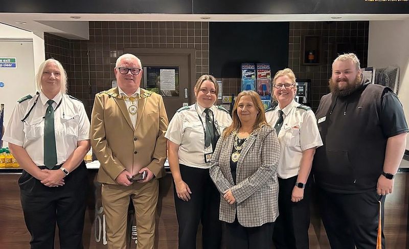 Dartford and Gravesham Community Warden Team with the mayor and mayoress of Dartford at the first session in Fairfield leisure centre.  