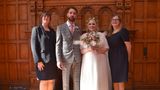 Wedding couple with registrar at Oakwood House