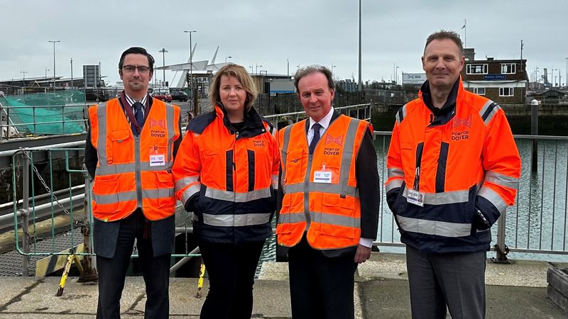Roger Gough and Neil Baker with officers at the Port of Dover