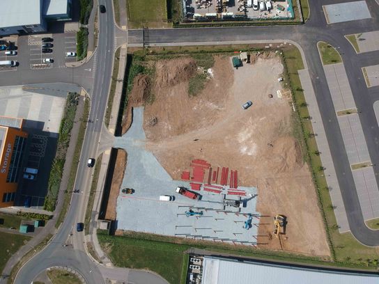 Aerial shot of Tridax Business Park in Whitfield near Dover before development